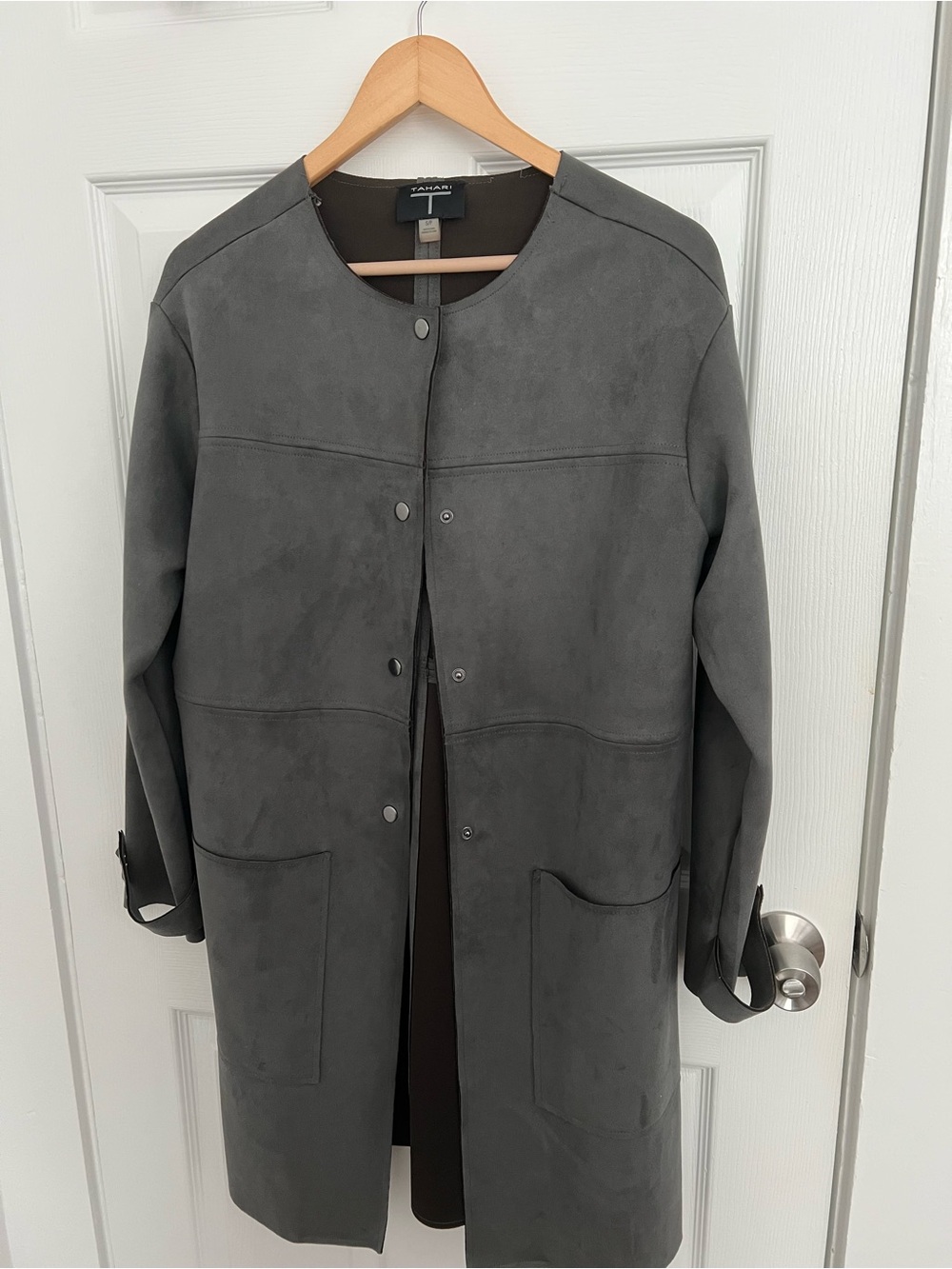 Tahari Gray Suede-Look Coat